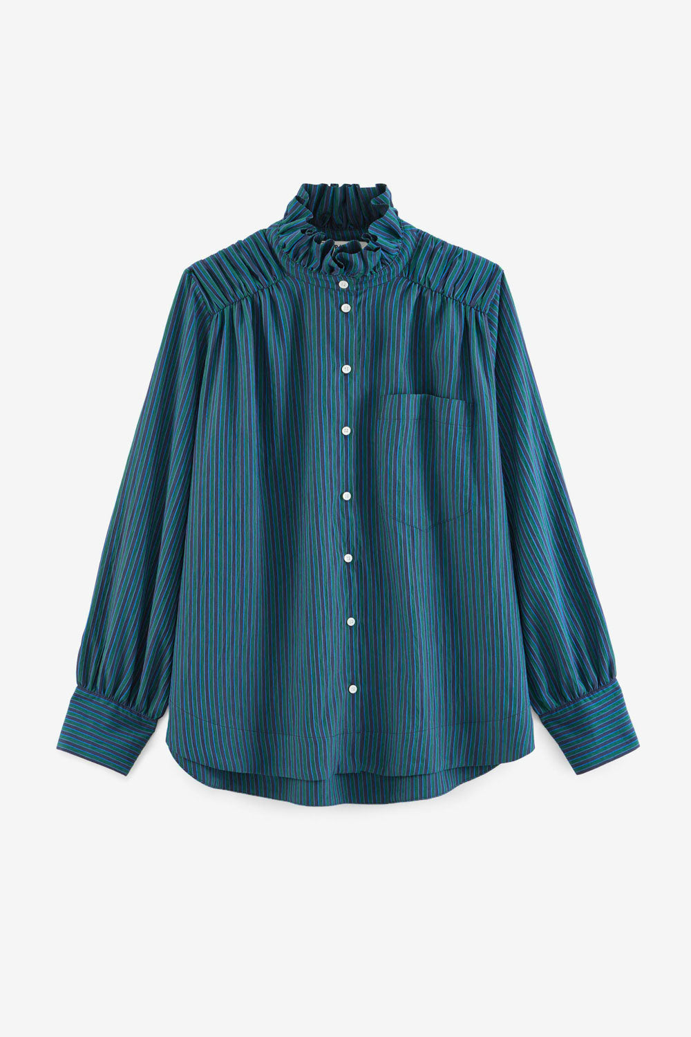 Chemise Léonor rayures vert et bleu