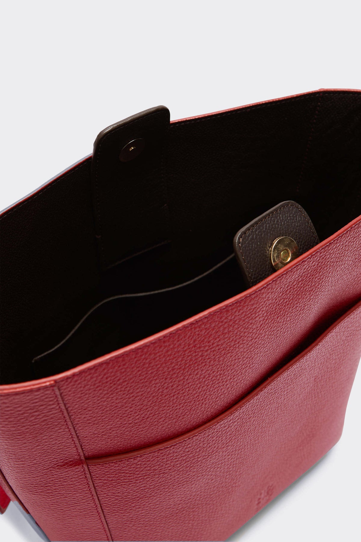 Sac Sasha grainé rouge intérieur chocolat