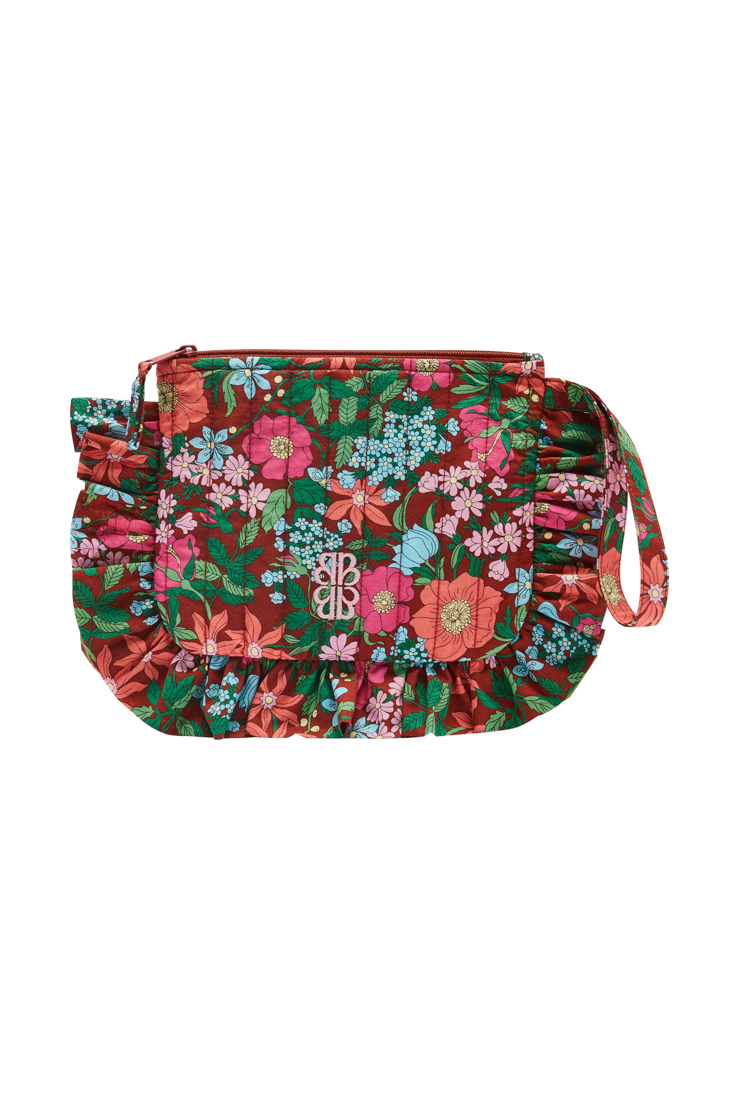 Carline pouch with pink and burgundy Liberty print