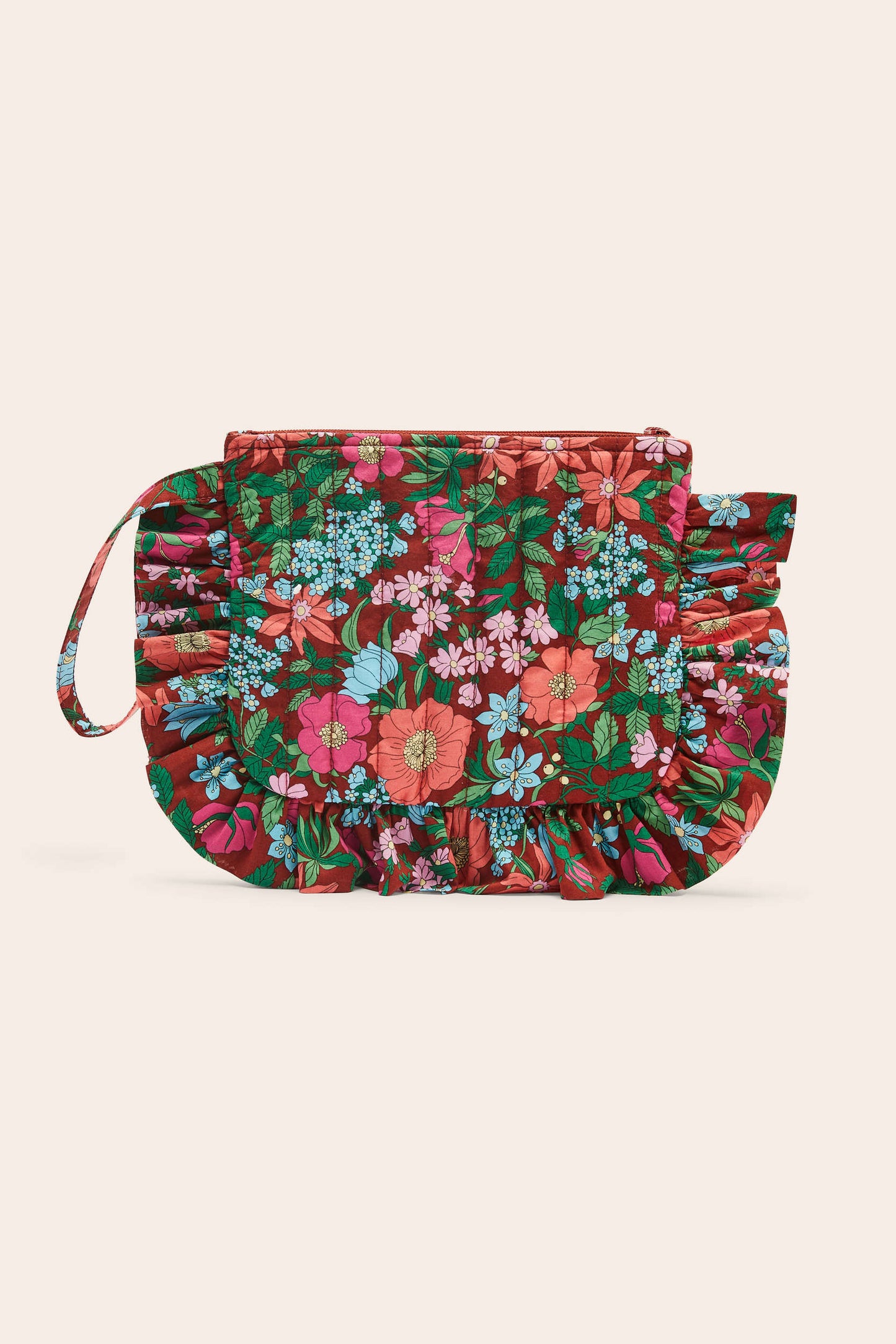 Carline pouch with pink and burgundy Liberty print
