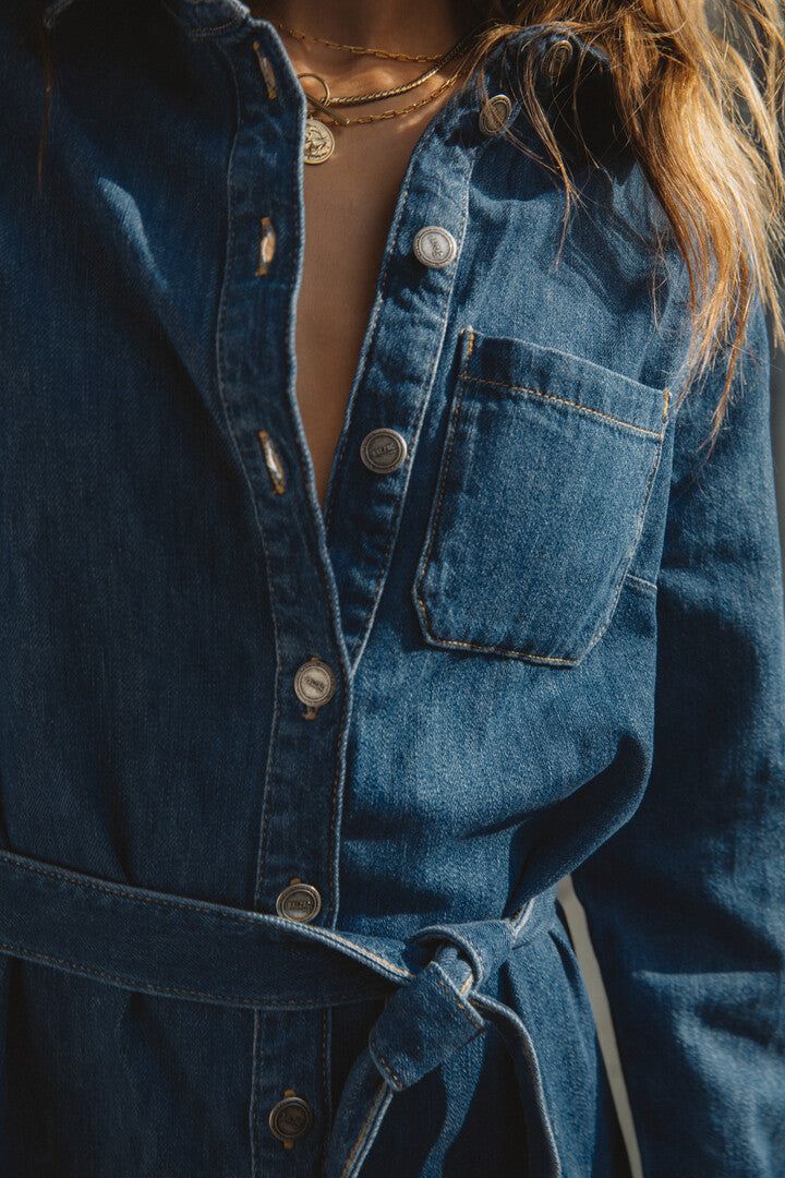 Robe Brigitte jean bleu midi