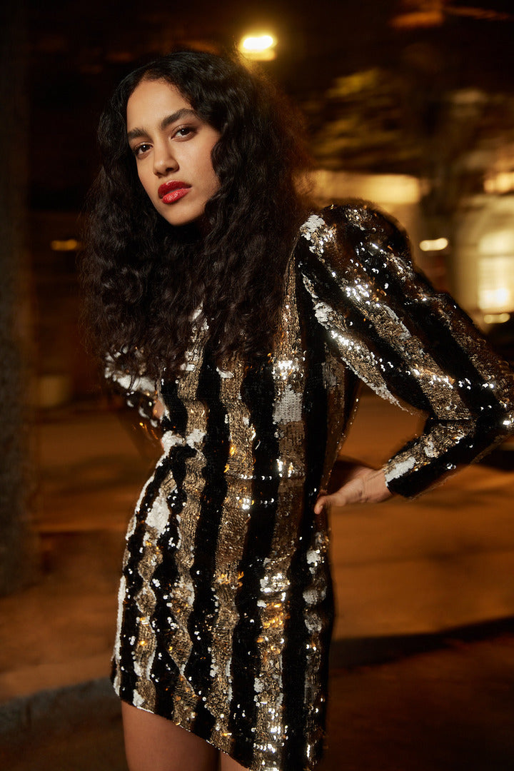 Eugenia black and gold striped dress - Balzac Paris Eugenia black and gold striped dress - Balzac Paris