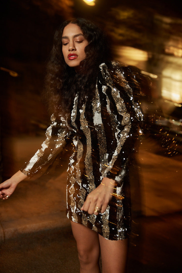 Robe Pull Sans Manches Orchestra – Fille 10 Ans – Marine, Doré, Sequins étoiles