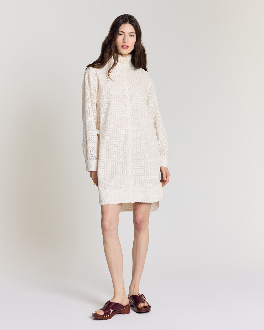 Dress Lioren guipure lace checks ecru