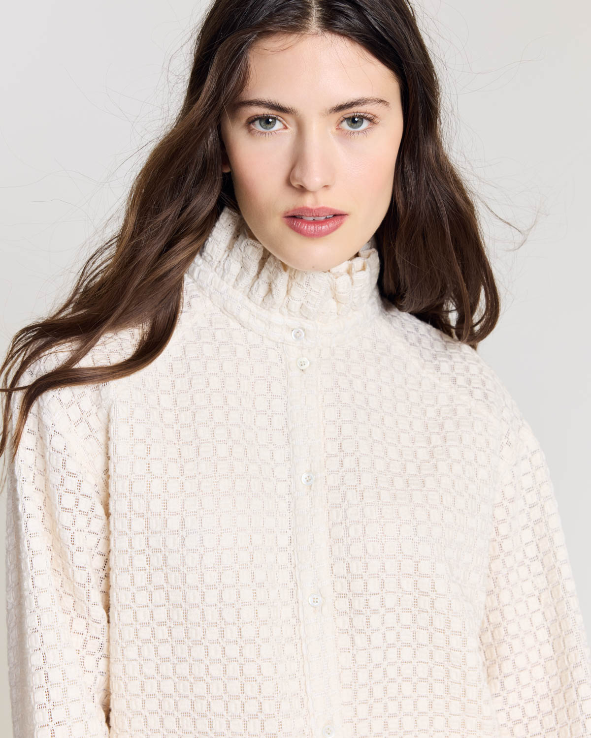 Dress Lioren guipure lace checks ecru