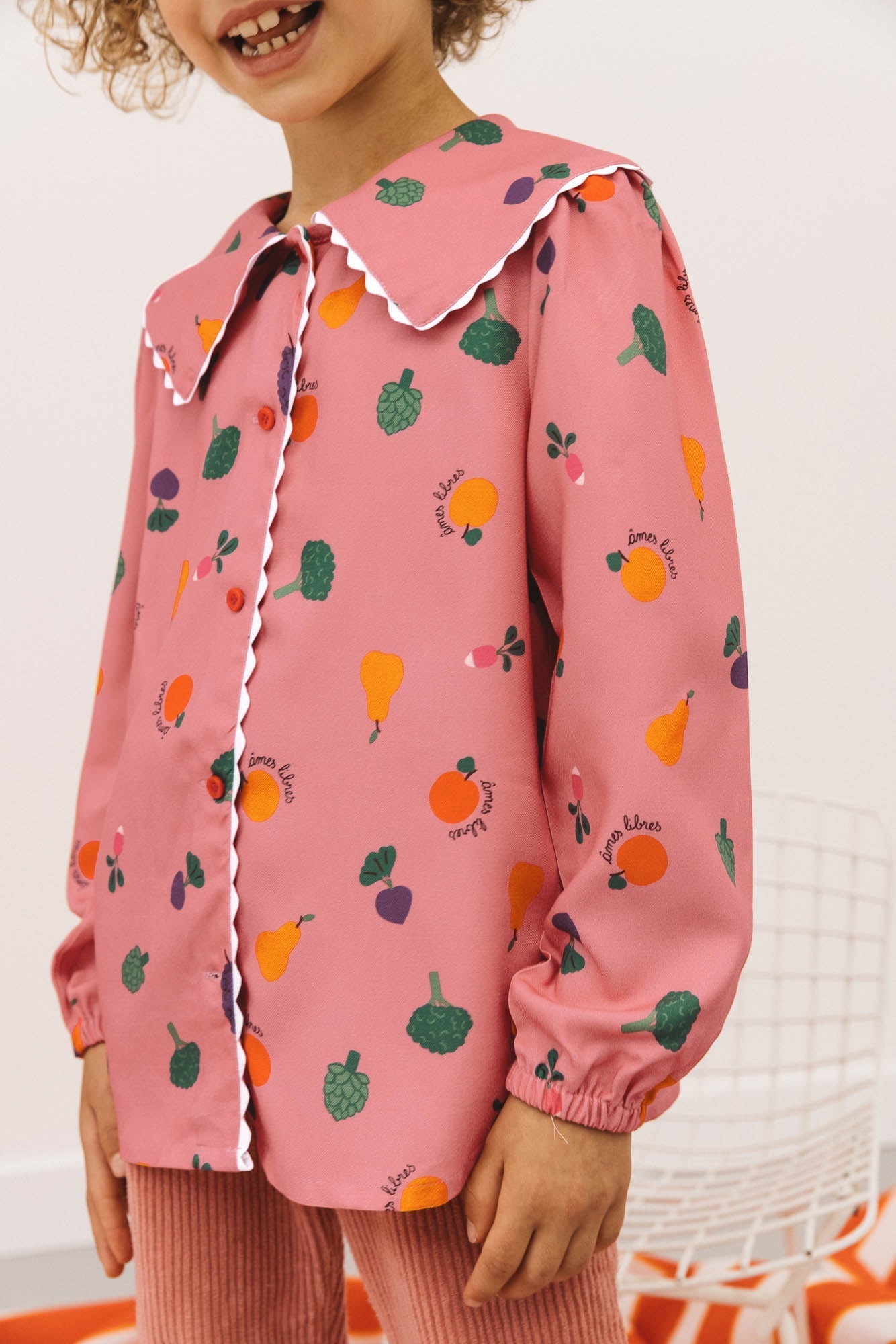 Peach pink vegetable print shirt