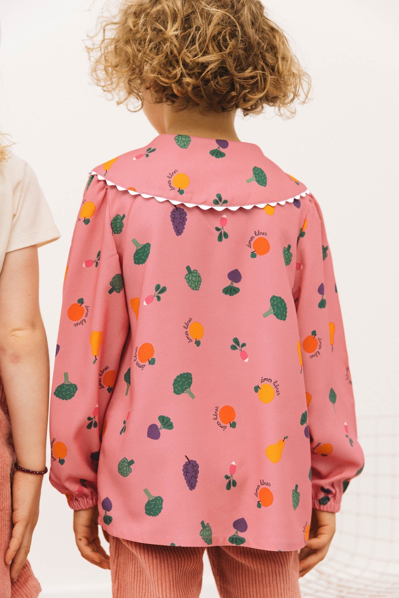 Peach pink vegetable print shirt
