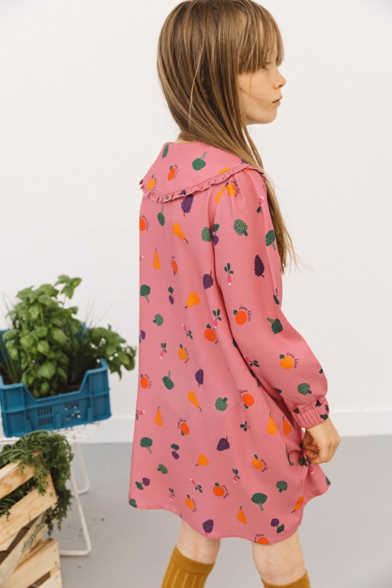 Mirabelle pink dress with vegetable print