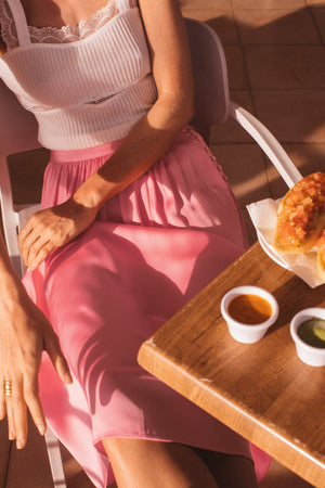 Jupe Sally rose satiné