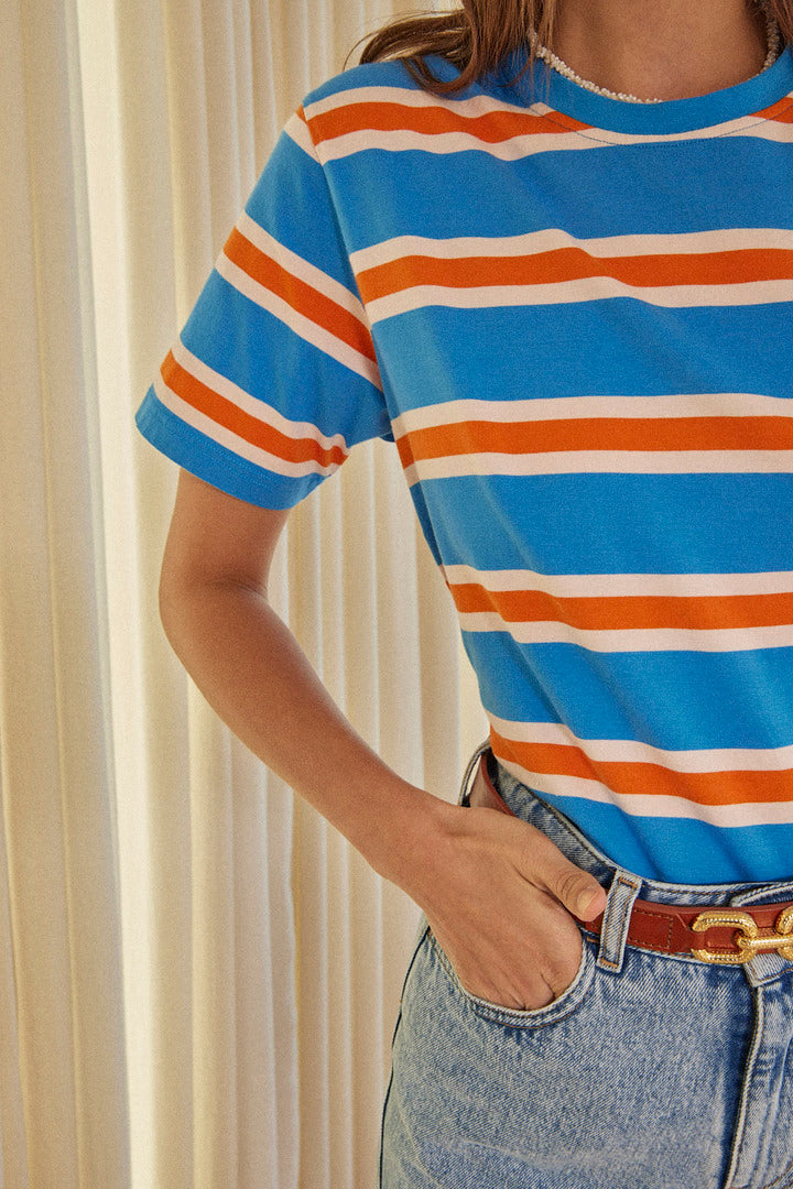 Tee-shirt Bree rayé bleu et orange