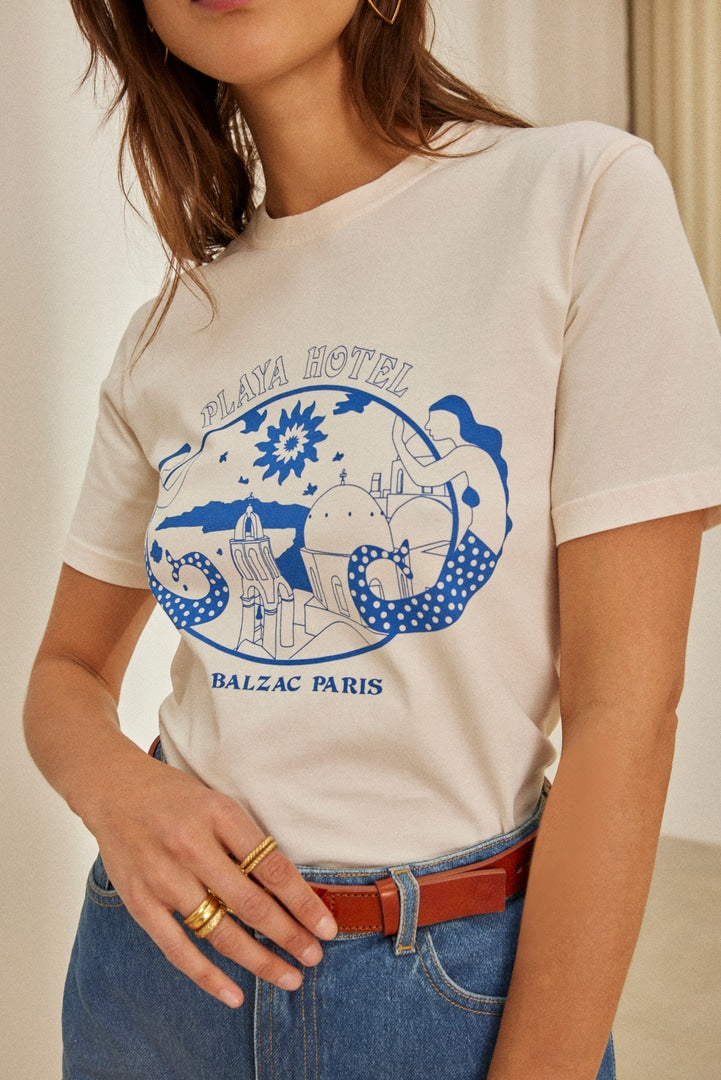 Tee-shirt Bree Playa hotel écru et bleu