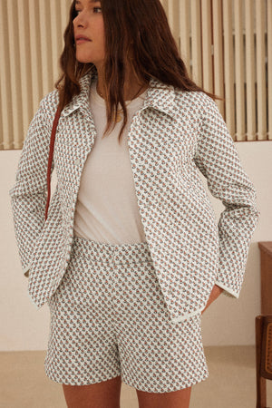 Racine shorts with Indian hibiscus print