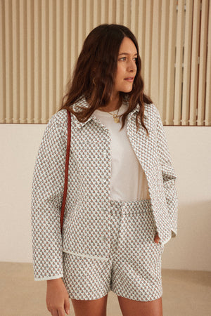 Tide jacket with Indian hibiscus print