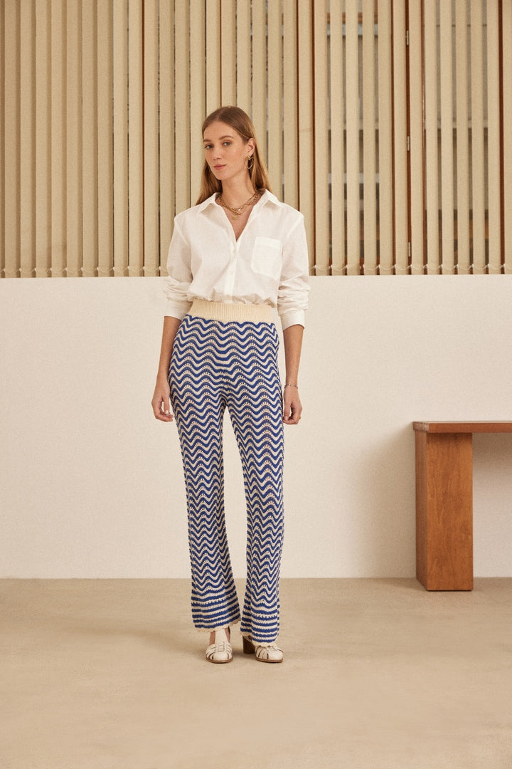 Marble pants with navy stripes