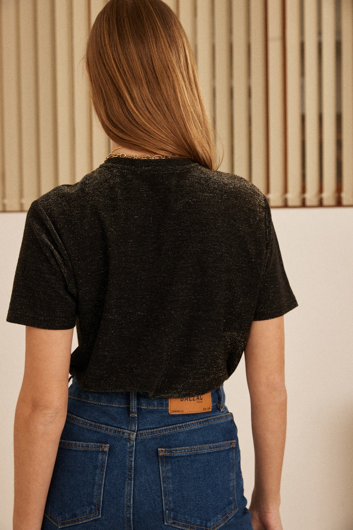 T-shirt Son black iridescent gold