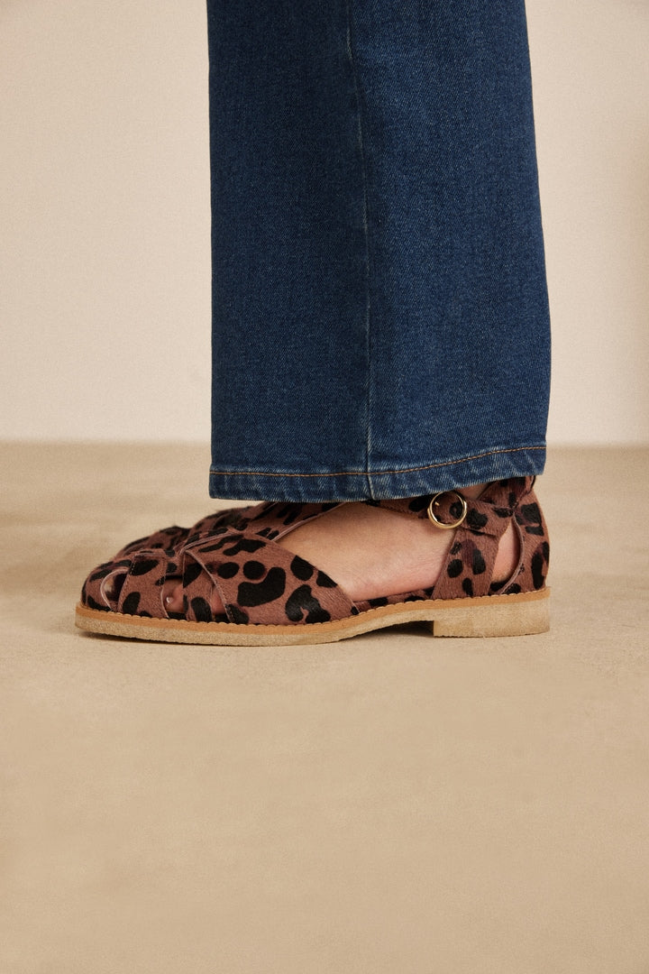 Sandals Écume pony leopard coffee