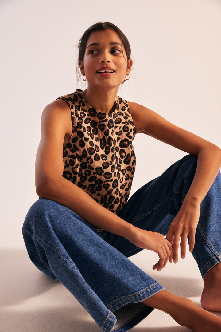 Top Izaline jacquard leopard
