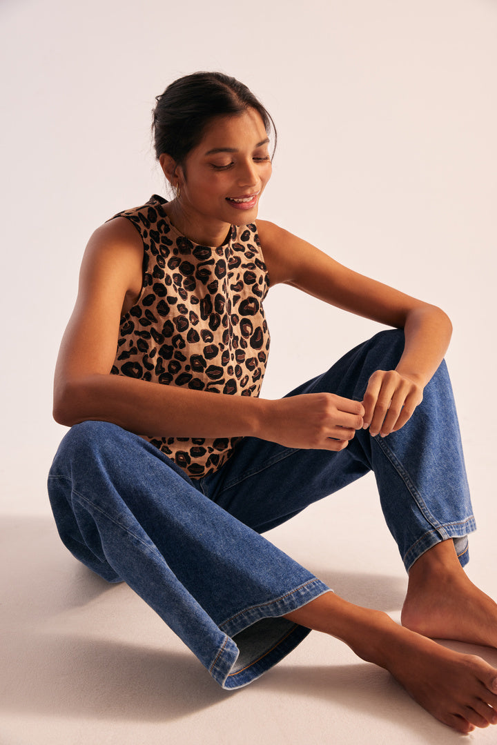 Top Izaline jacquard leopard