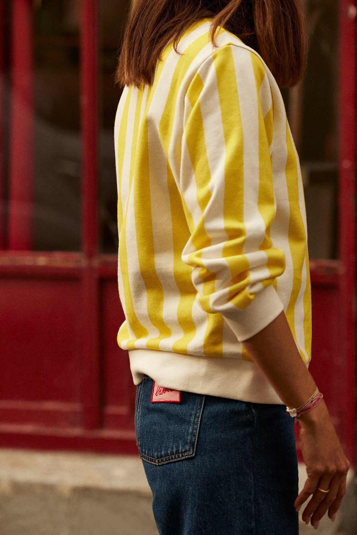 Antwerp Bisous day yellow striped sweatshirt