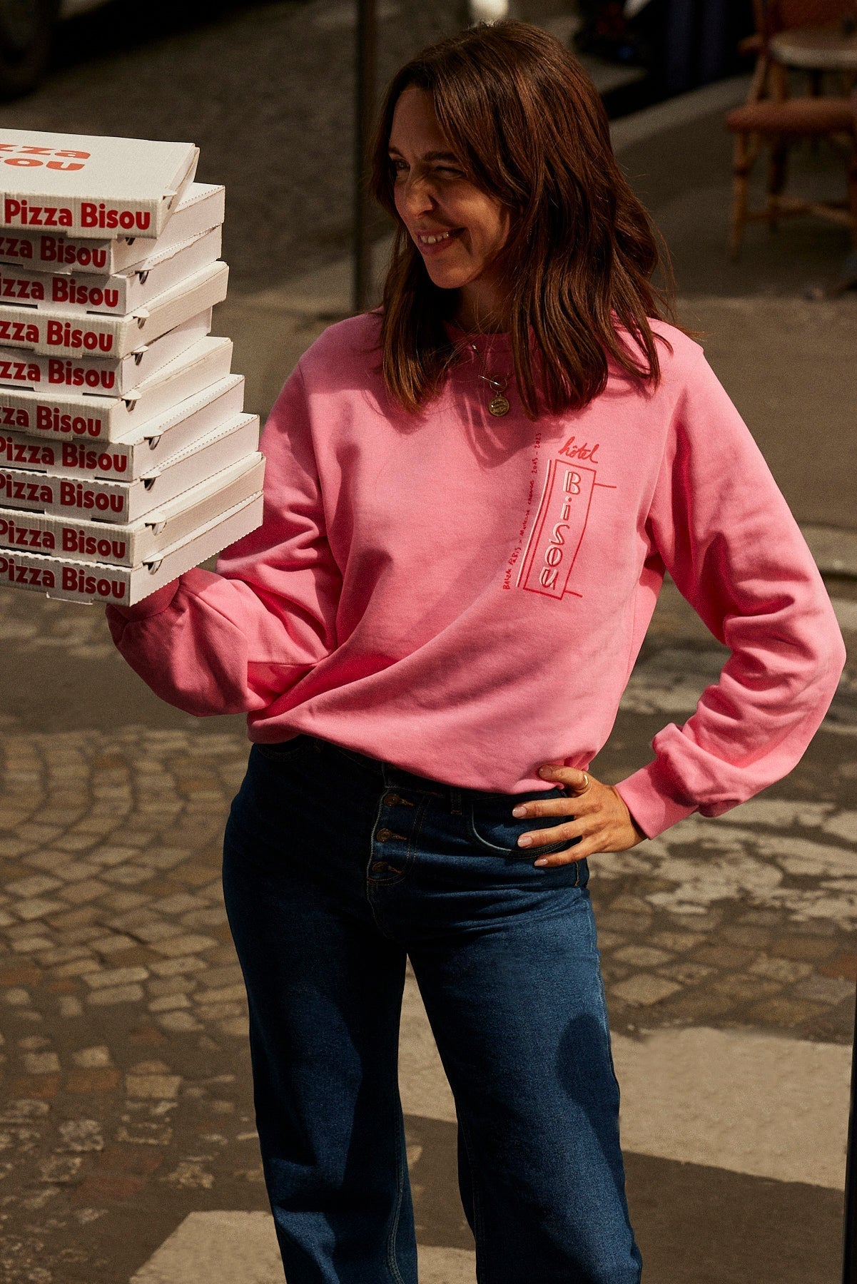 Sweat-shirt Anvers Hotel bisous rose et rouge