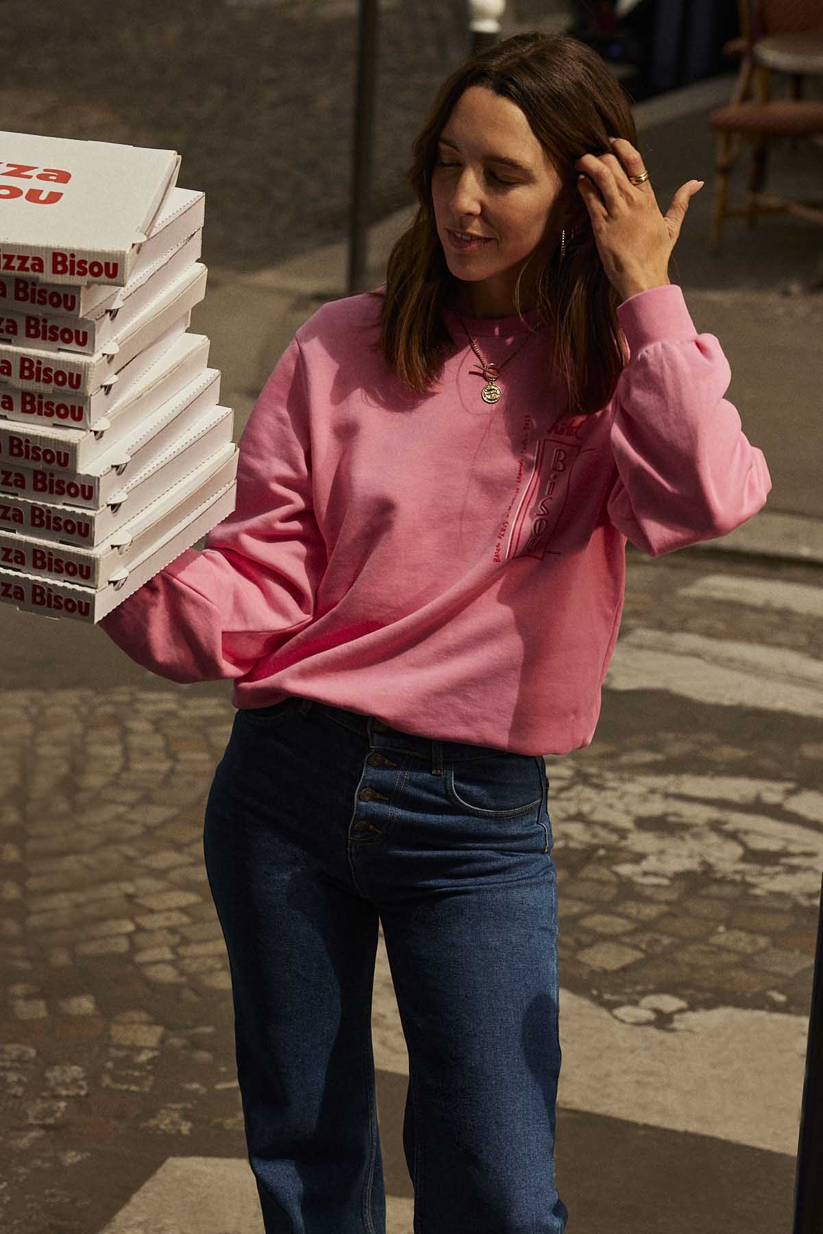 Sweat-shirt Anvers Hotel bisous rose et rouge
