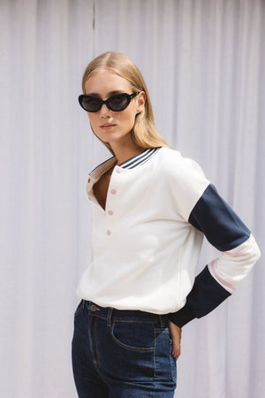 Navy and ecru poseidon sweatshirt