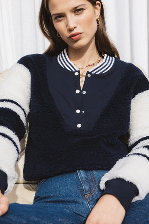 Sweat-shirt Poséidon bouclette marine et écru