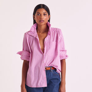 Chemise Léonor rayures rose et rouge