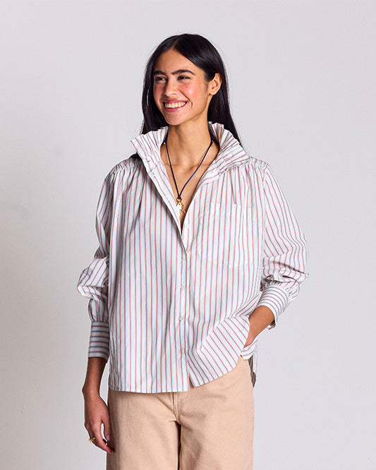 Shirt Leonor stripes red background white