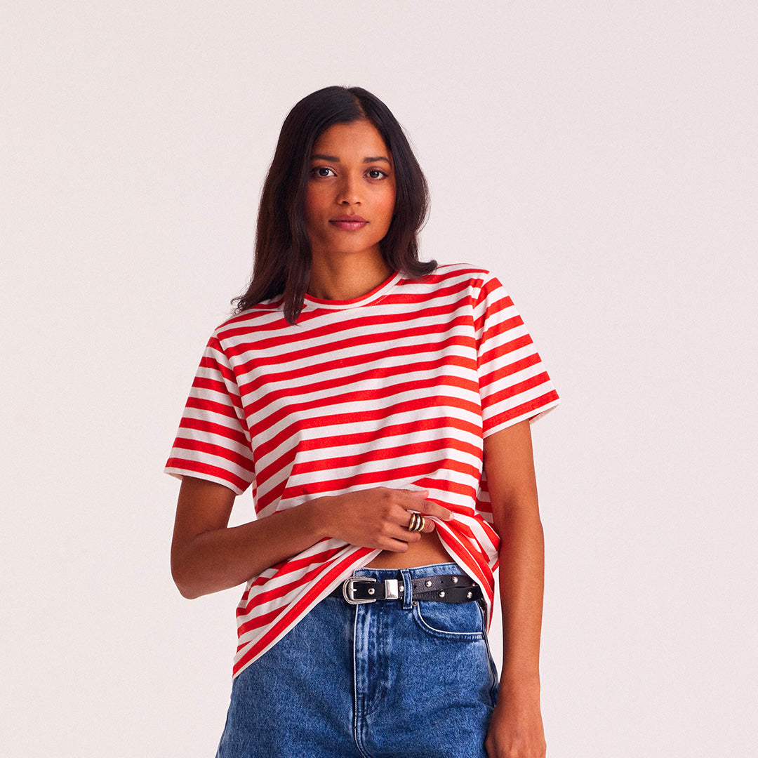 Tee shirt Bree rayures rouge coquelicot et blanc