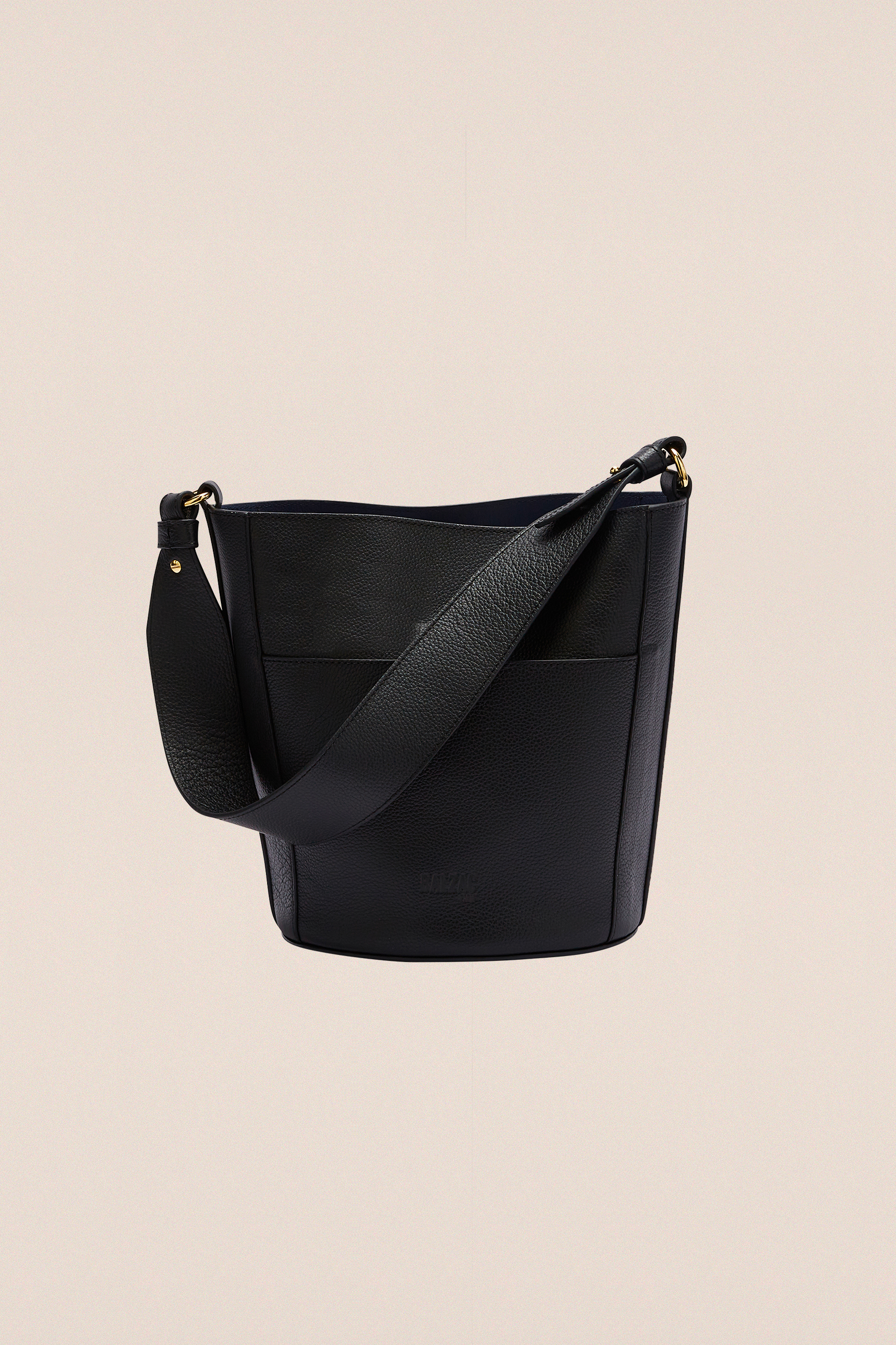 Black grained Sofia bag with navy interior