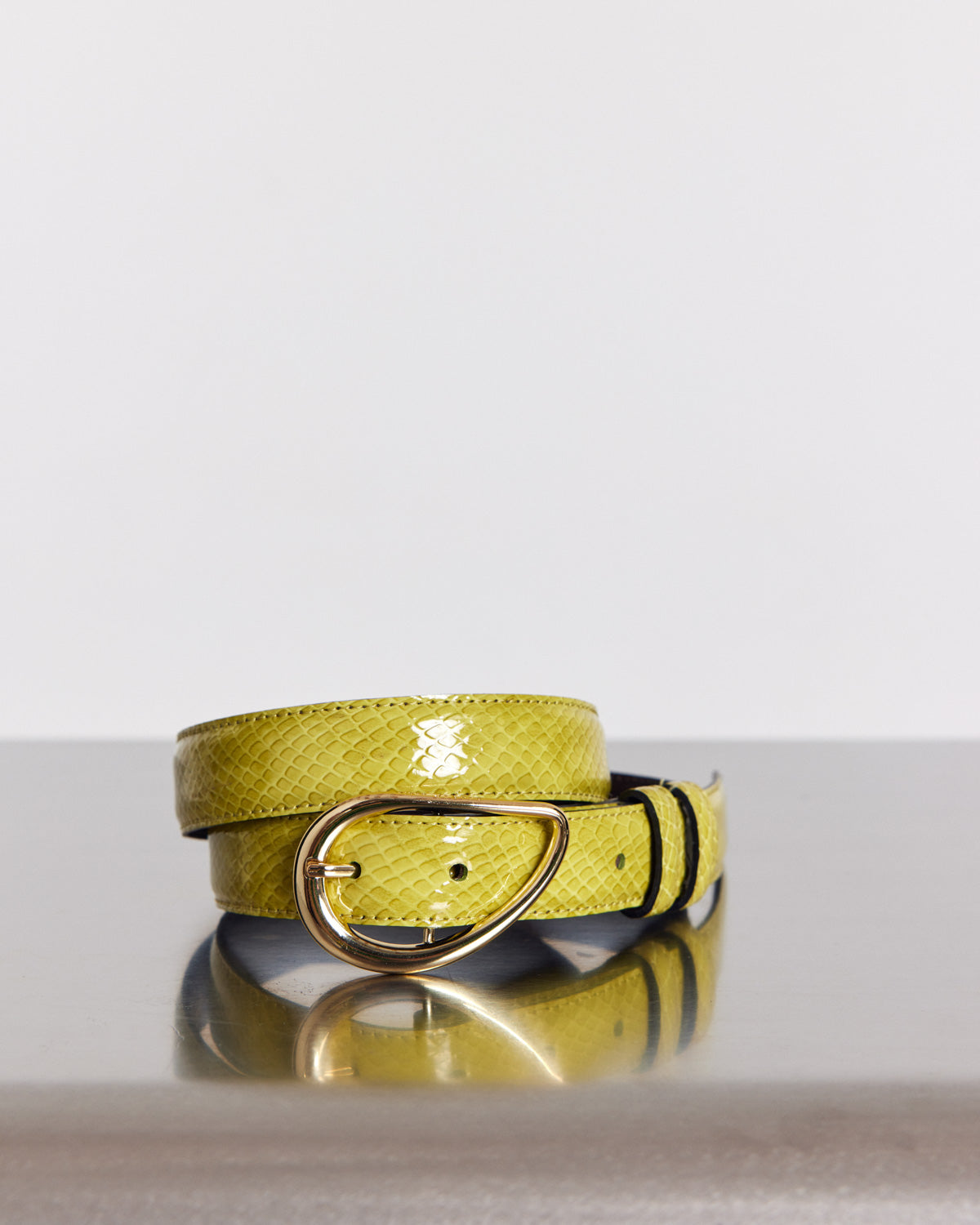 Basma belt, embossed anise green patent leather