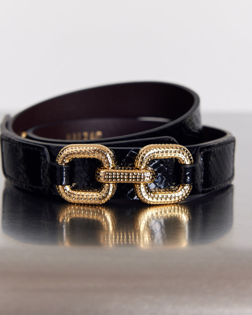 Ceane belt, embossed black patent leather