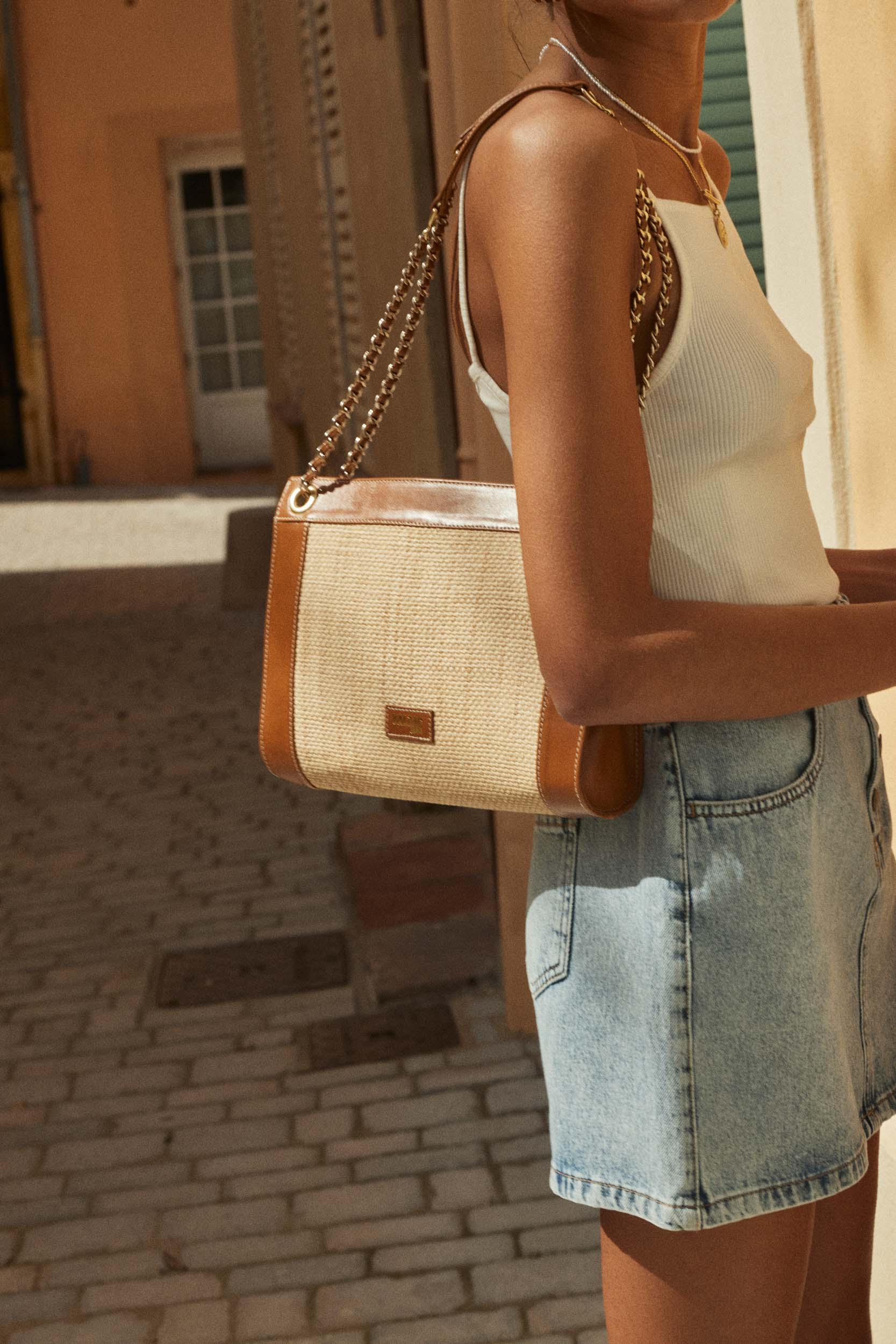 Bag Rodin raffia and camel