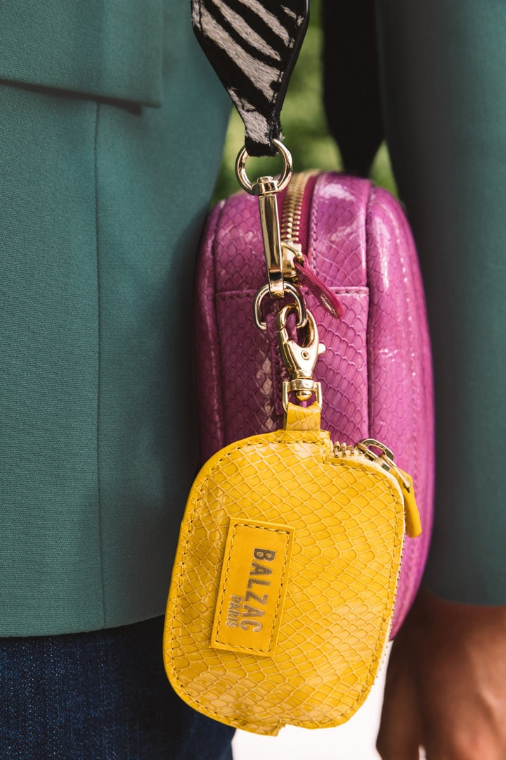 Yellow lizard embossed Ziggy carabiner coin purse