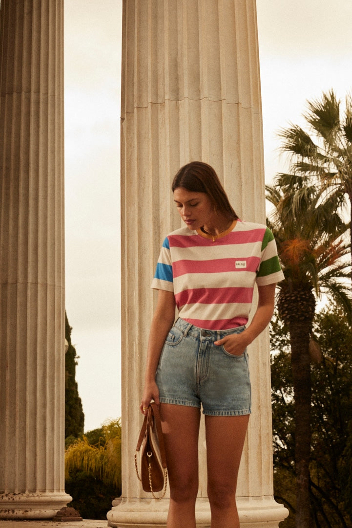 Bree t-shirt with multicolored pink stripes