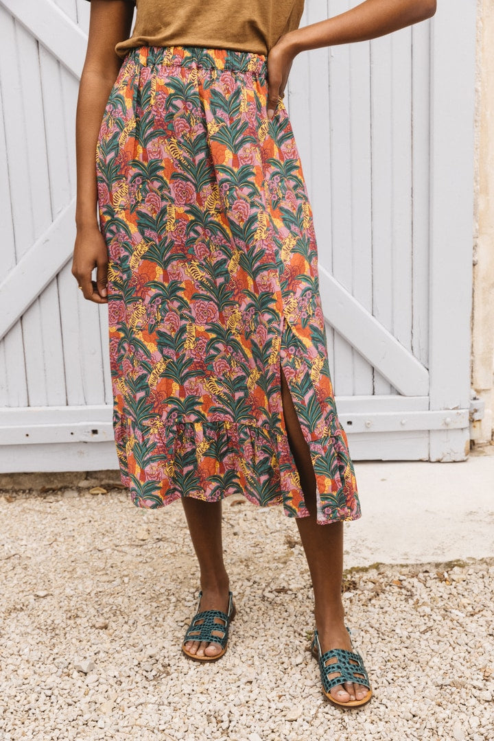 Platine floral tiger print skirt