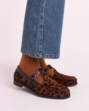 Alban pony leopard fawn and chocolate loafers