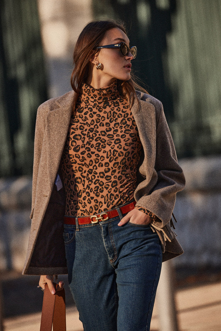 Leopard Print Full Sleeve Blazers Pants Suit - Fason De Viv