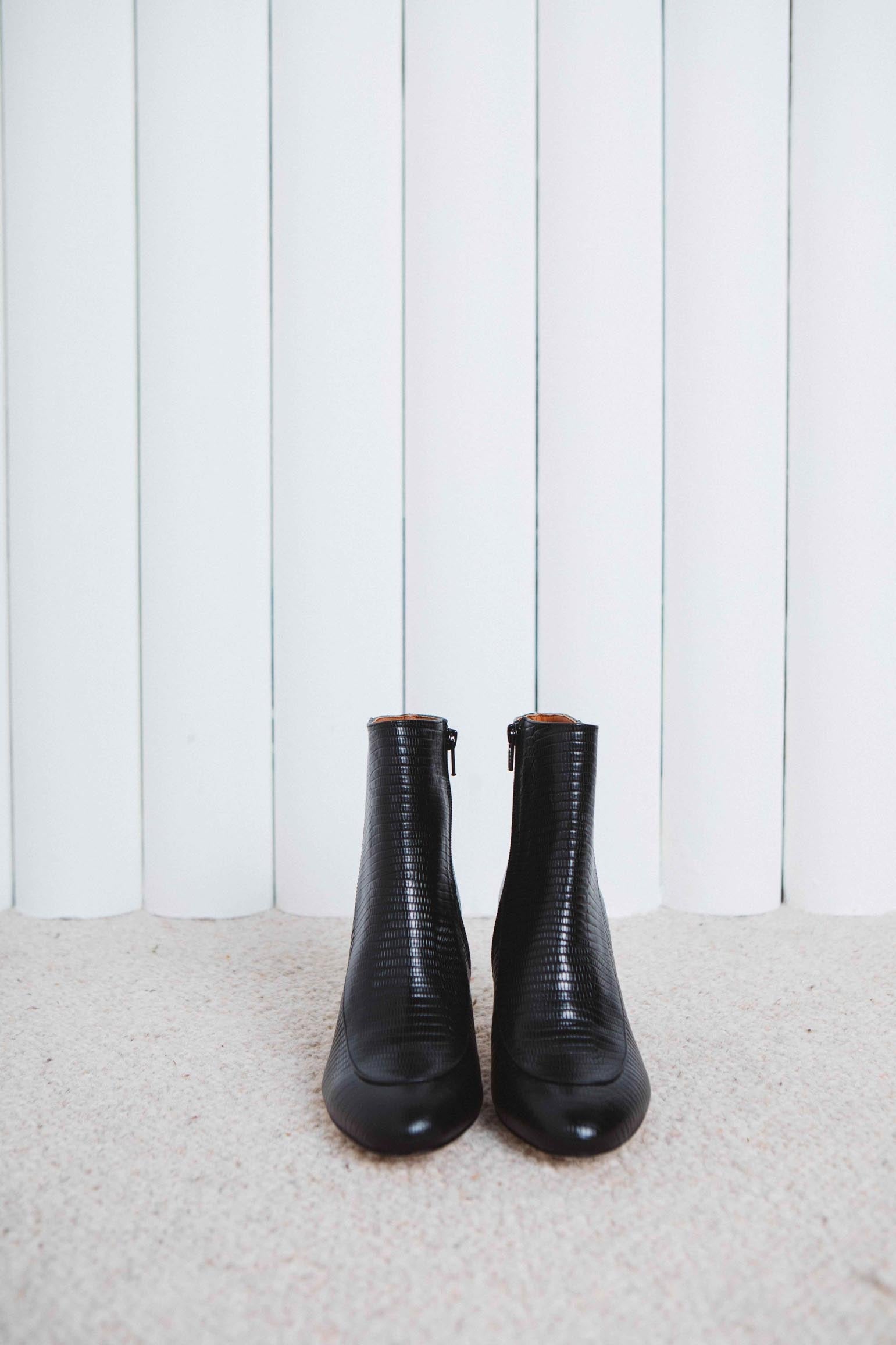 Swann black ankle boots with reptile embossing