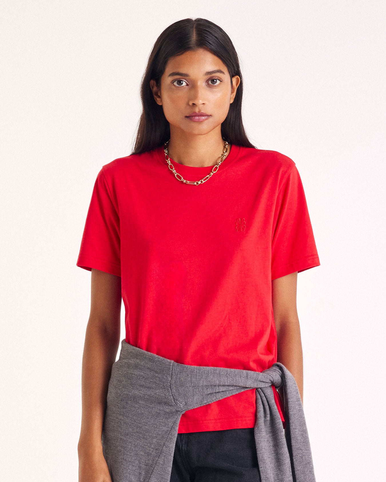 T-shirt Bree embroidered red bright
