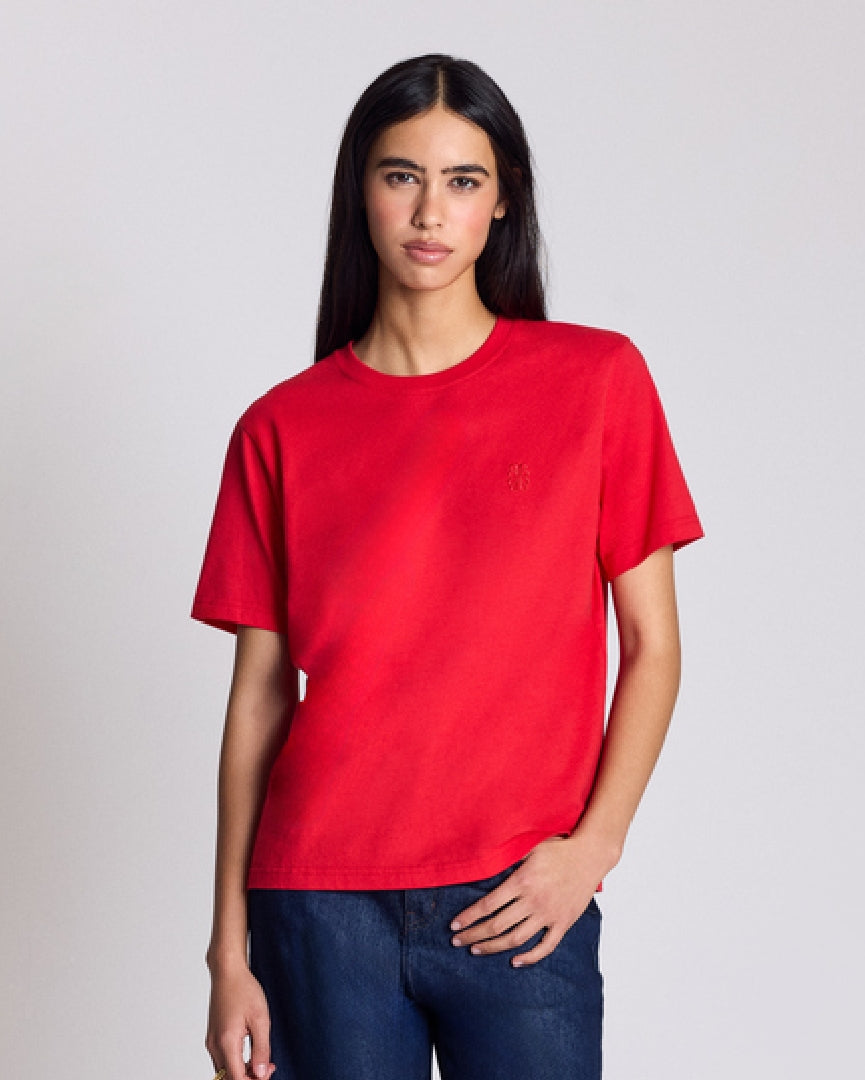 Bright red embroidered Bree T-shirt