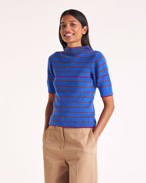 Top Claudie rayures bleu, cannelle et rouge