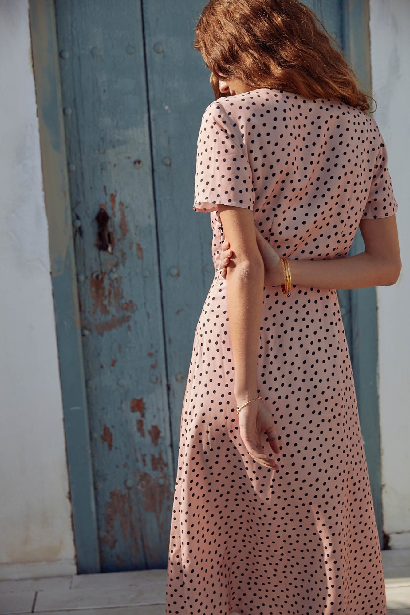 January pink polka dot dress