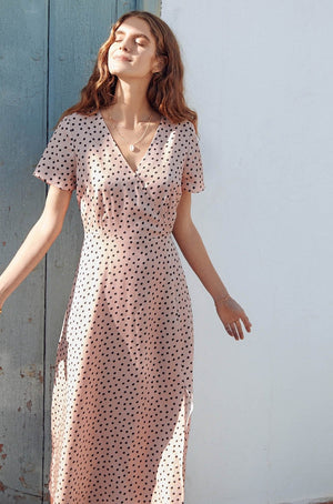 Robe January rose à pois