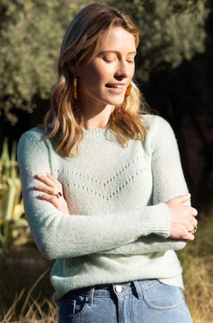 Pull Roger ajouré laine vert d'eau