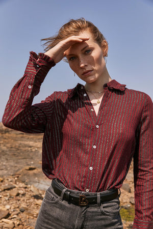 Chemise imprime rayures irise col volant