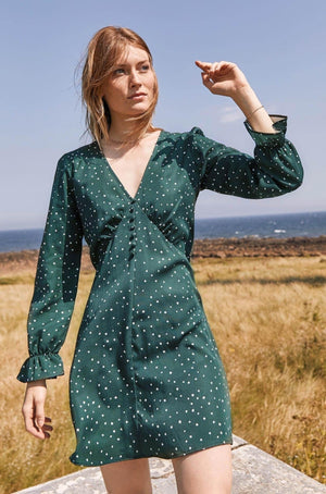 robe berangere vert bouteille etoile manche longue genou tencel