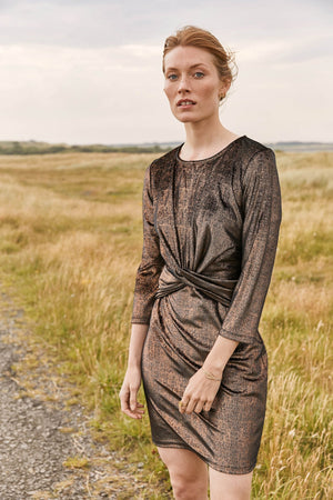 Robe Fantine velours irisee brillant dore courte manche femme