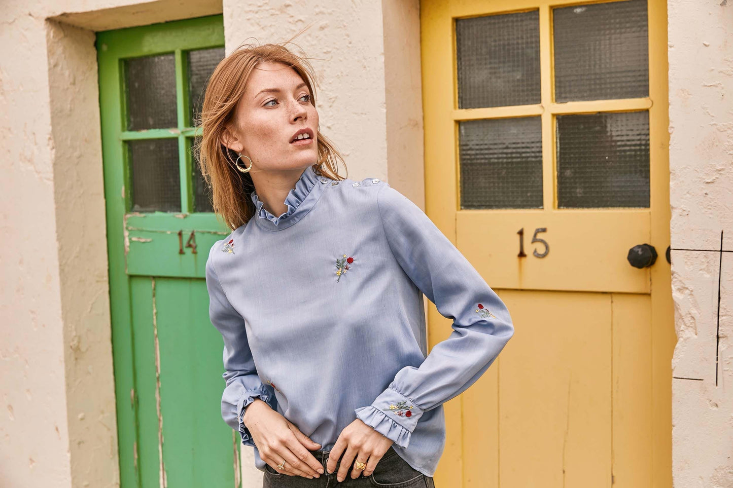 Mélanie blue embroidered blouse